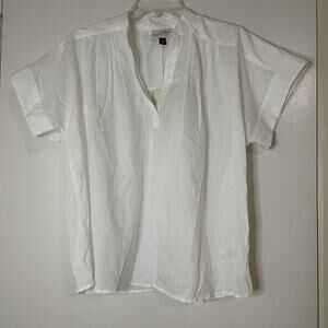 NEW! Universal thread white vneck short sleeve casual cotton blouse top medium